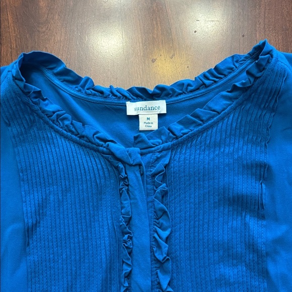 Sundance Sera Ruffle Boho Ribbed Blue Blouse - Picture 3 of 11